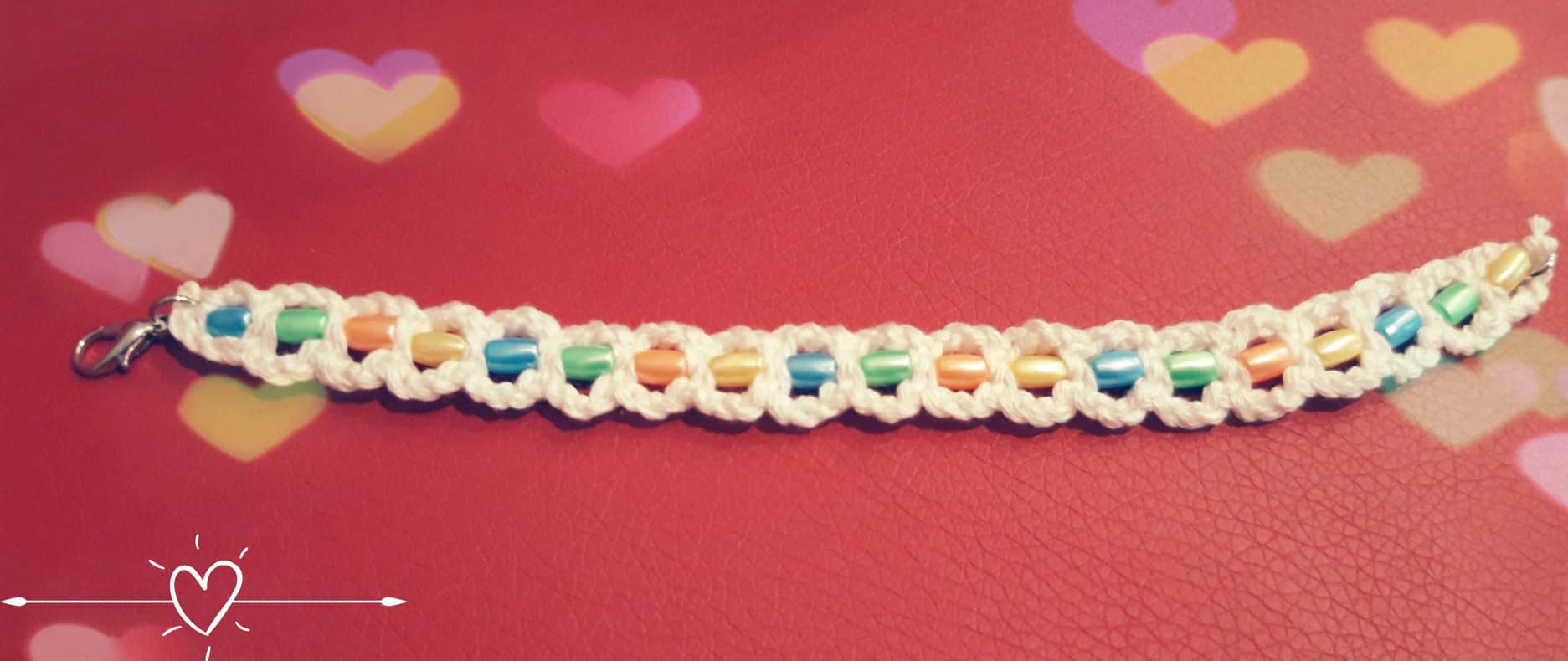 Pezzo unico, bracciale in cotone e perline